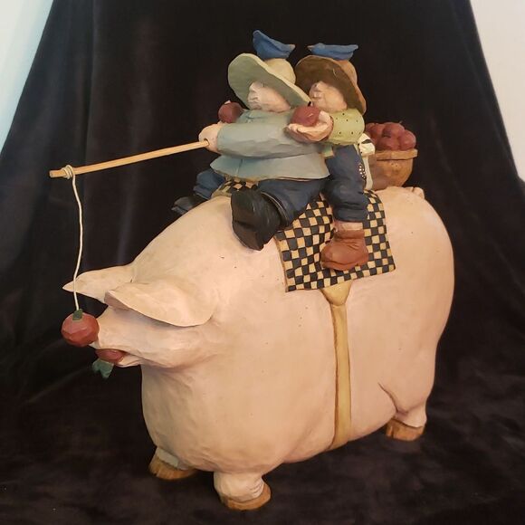 RARE Vtg 1997 Williray Studio Farm Couple Riding Giant Pig - WW3034 Original Box - Picture 3 of 12